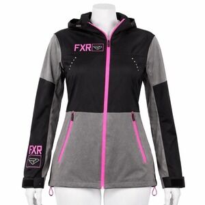 FXR Racing Tech Softshell Jacket Women’s Size 4 Black Gray‎ Pink Hooded Zip